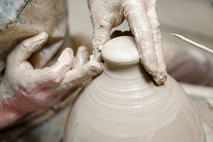 Tim Hurn working in his pottery in Dorset