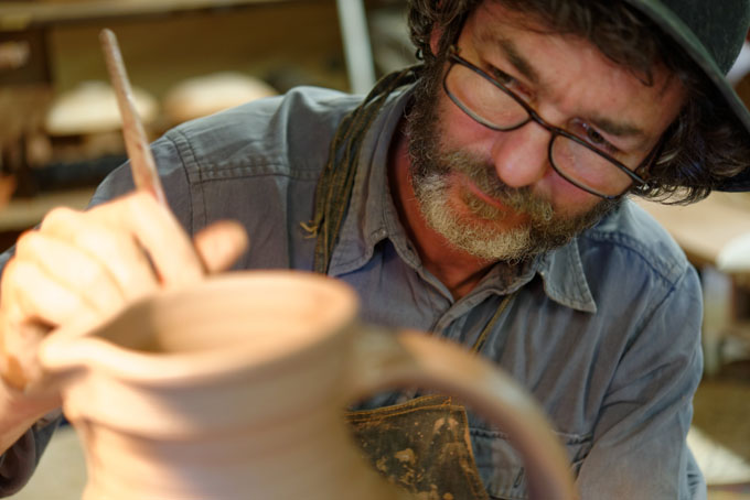 Douglas Fitch Hollyford Pottery 2014. Making an applied decoration jug