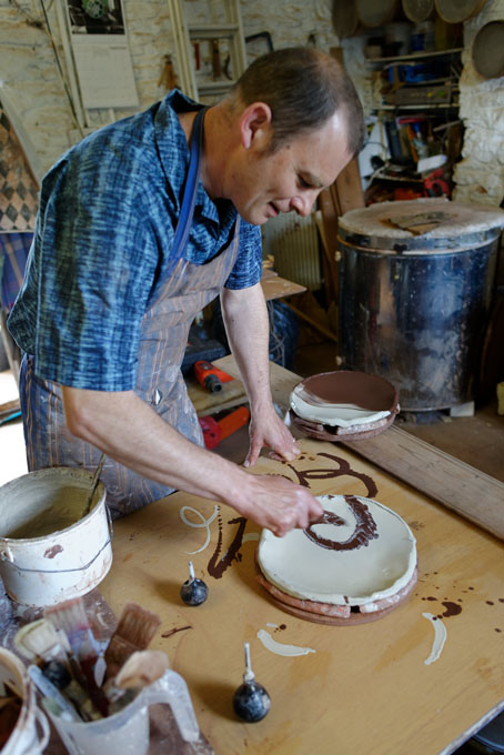Dylan Bowen working at his studio in Tackley, Oxfordshire June 2014