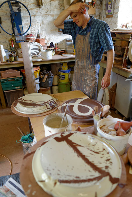 Dylan Bowen working at his studio in Tackley, Oxfordshire June 2014