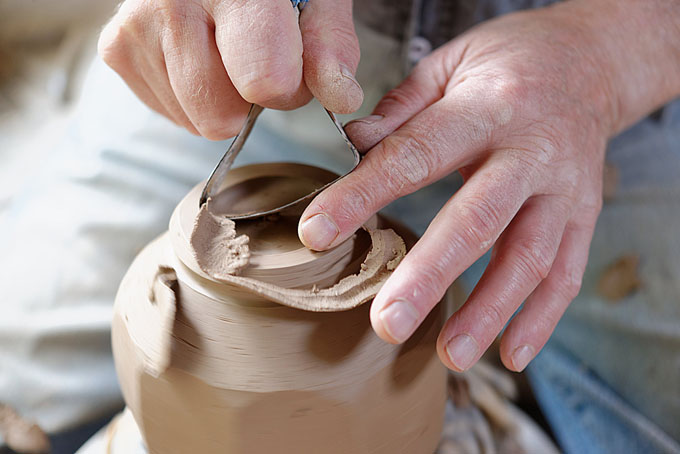 Mike Dodd making Teapots in his Pottery in Somerset 2014