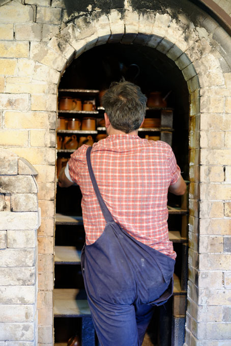 Muchelney Pottery 2014. John Leach’s pottery in Somerset. Mark Melbourne unpacking the kiln