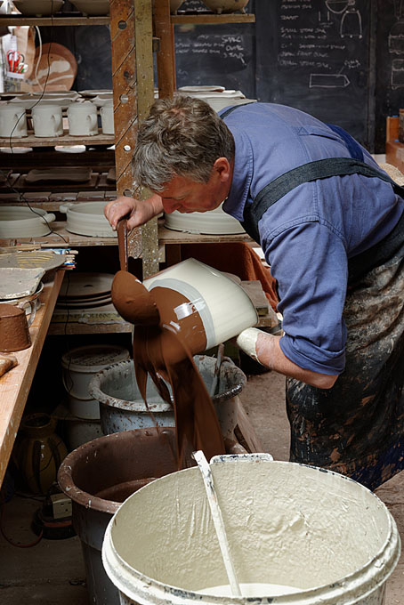 Nigel Lambert at work in his pottery in Gloucestershire 2014