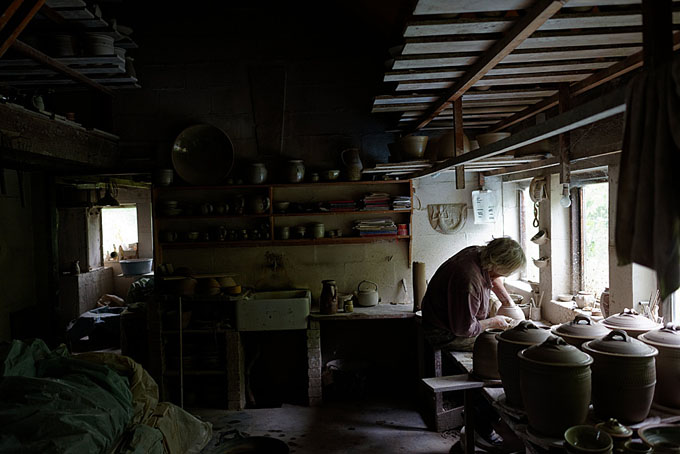 Richard Batterham at work in his pottery in Dorset