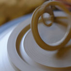 Muchelney Pottery 2014. John Leach’s pottery in Somerset. John turning plates