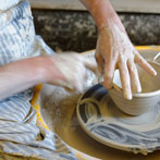 Muchelney Pottery 2014. John Leach’s pottery in Somerset. Mark Melbourne making lipped bowls.