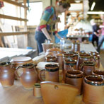 Muchelney Pottery 2014. John Leach’s pottery in Somerset. unpacking the kiln.