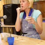 Sally MacDonell demonstrating the building of a face at Oxford Ceramics Fair 2013