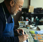 Paul Hogarth in his studio in North London in 1982/3