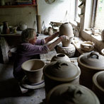 Richard Batterham at work in his pottery in Dorset