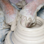 Richard Batterham at work in his pottery in Dorset