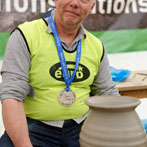 Earth and Fire, Rufford Abbey 2014. Potters Games: Blindfold throwing, Eddie Curtis, the winner!