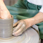 Tozan Kimura, the 17th generation of his family to head the Tokeido Pottery in Imbe, Okyama Prefecture, the centre of Bizen Yaki pottery manufacture.  After a rather awkward discussion, since he speaks virtually no English and I no Japanese he stopped what he was doing and made 3 pots to so us how he works.   