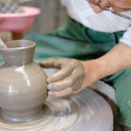 Tozan Kimura, the 17th generation of his family to head the Tokeido Pottery in Imbe, Okyama Prefecture, the centre of Bizen Yaki pottery manufacture.  After a rather awkward discussion, since he speaks virtually no English and I no Japanese he stopped what he was doing and made 3 pots to so us how he works.   