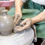 Tozan Kimura, the 17th generation of his family to head the Tokeido Pottery in Imbe, Okyama Prefecture, the centre of Bizen Yaki pottery manufacture.  After a rather awkward discussion, since he speaks virtually no English and I no Japanese he stopped what he was doing and made 3 pots to so us how he works.   