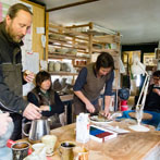 A tea break at Wobage Farm, Ben Casson, Patia Davis and Sheila Herring