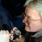 Annet Stirling at work on a headstone in slate