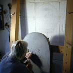 Annet Stirling at work on a headstone in slate